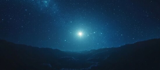 Wall Mural - Bright Star Over Dark Blue Mountains at Night
