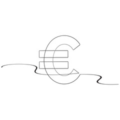 Poster - continuous line euro icon.one line drawing of euro money. Single line euro emblem isolated white background