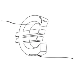 Poster - continuous line euro icon.one line drawing of euro money. Single line euro emblem isolated white background