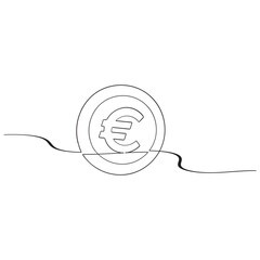 Poster - continuous line euro icon.one line drawing of euro money. Single line euro emblem isolated white background