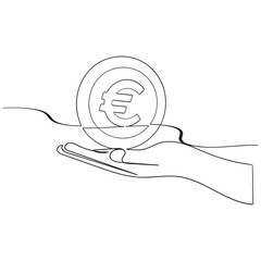 Poster - continuous line euro icon.one line drawing of euro money. Single line euro emblem isolated white background