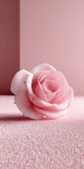 Poster - Elegant pink rose with delicate petals and soft background in minimalistic pink setting showcasing beauty and nature harmony