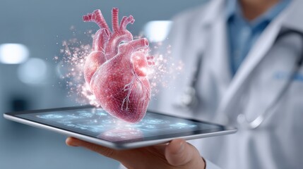 Aufkleber - Advanced Healthcare Technology Concept with a Digital 3D Heart Model on a Tablet for Medical Diagnosis and Cardiology Research