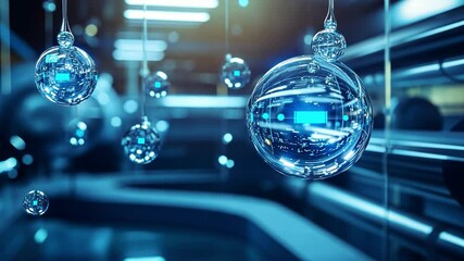Poster - Digital Spheres: Intricate glass spheres house digital components, a metaphor for interconnectedness within a futuristic technological landscape.