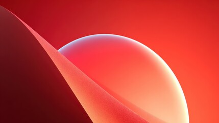 Poster - Abstract Minimalist Illustration of a Glowing Spherical Object with a Curved Surface and Vibrant Red Background in Digital Art Style
