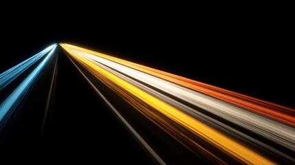 Poster - Long Exposure Image of Street Light Trails at Night Showing Moving Car Lights with Motion Blur and Bright Streaks on Dark Road Scene