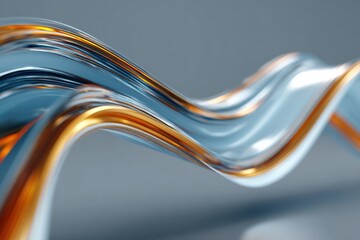 Aufkleber - Abstract dynamic flowing metallic ribbons with shiny smooth surface in motion with vibrant orange blue and silver colors on a soft gray background