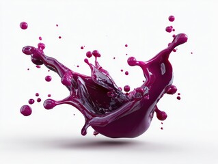 Aufkleber - Dynamic splash of vibrant purple liquid in mid-air with droplets and motion effect isolated on white background for visual impact