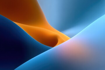Poster - Abstract fluid dynamic background with smooth flowing curves in shades of blue orange and soft pastel tones for modern design elements