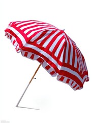 Poster - Vibrant Red and White Striped Parasol Umbrella for Beach or Garden Outdoor Shade Protection and Relaxation Accessory