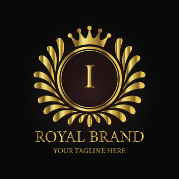 Gold royal brand logo design elegant monogram I
