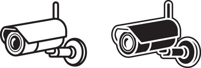 Poster - Two simple line art icons of security cameras isolated on white background