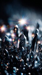 Wall Mural - Dark Blue and Black Sparkling Crystals Cluster Closeup