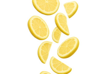 Poster - Lemon slices tumbling against transparent surface, highlighting citrus texture and vibrant color