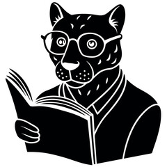 Poster - Stylized jaguar head silhouette wearing round spectacles for advertising