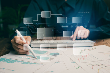 Poster - Work flow concept. Business Analysis and Data Visualization with Graphs and Charts for Decision Making and Strategic Planning