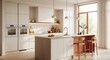 © rakhul - Modern, light-filled kitchen with an island, featuring warm tones and minimalist design.