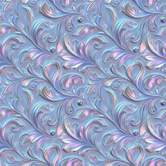 Aufkleber - Pearlescent holographic seamless pattern with ornate swirling floral design
