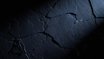 Poster - A dark surface showing cracks and fissures with a subtle gradient of light and shadow across it