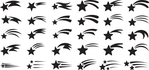 Poster - Set of Black Shooting Star Icons on Transparent Background A Collection of Comet Symbols for Graphic Design Projects and Space-Themed Illustrations