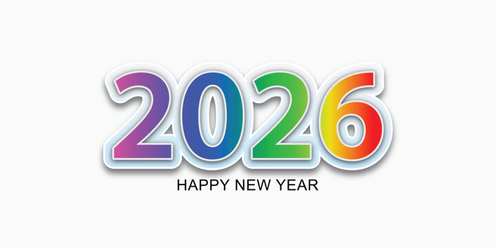 Happy new year 2026 with 3d text colorful text. 2026 new year celebration. Vector illustration. 
