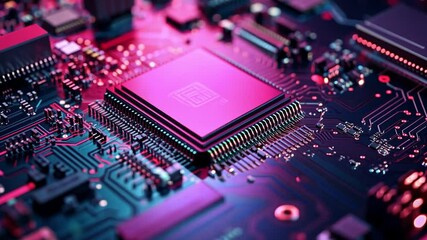 Poster - Technological marvel: Electronic circuit board, a detailed close-up showcasing the intricate network of components. A vibrant and complex display of modern technology. 