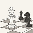 © Shaid - Checkmate Chess Position White King on Gray and White Checkerboard Black Pieces Knight Bishop Pawn queen