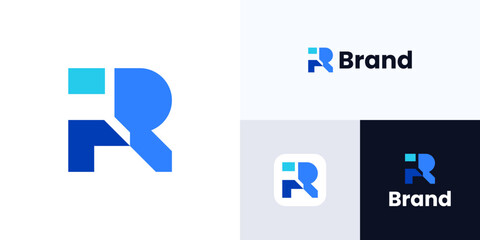 Poster - Modern abstract letter FR or RF with blue color, Logo icon design vector illustration element templates, Symbol initial F or R sign with geometric concept style for brand identity and business company
