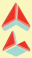 Poster - Abstract geometric shape composition with red and turquoise colors on a white background