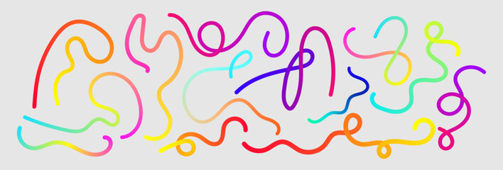 Poster - Set of vector graphic elements. Abstract shapes with smooth wavy lines, bright colors and gradient transitions.