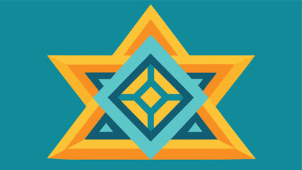 Leinwandbilder - Abstract star shape geometric illustration in teal orange and yellow colors