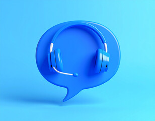 Poster - 3d blue speech bubble with headset isolated on transparent background. assistance, bubble, call, chat, client, connection, desk, graphic, help, microphone, network, online, service, sound, speech, 