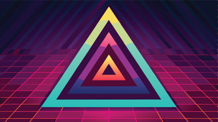 Leinwandbilder - Colorful retro style triangle design with futuristic perspective and geometric composition