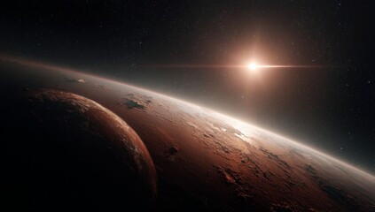 Wall Mural - red planet sunrise in outer space