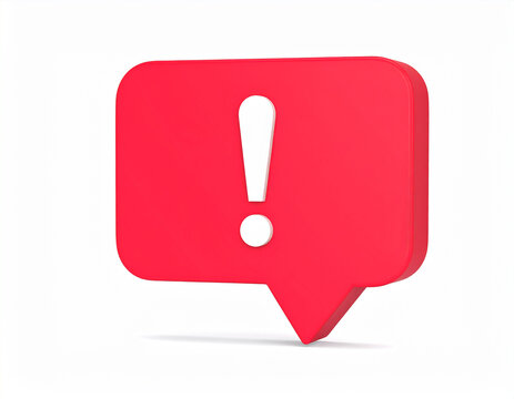 3d red speech bubble with exclamation mark icon isolated on transparent background.bubble, chat, important, interface, mark, message, signs, speech, three-dimensional, transparent, attention, 