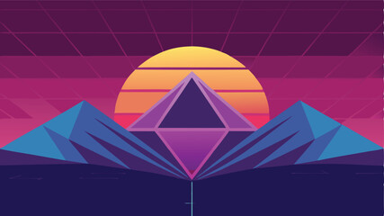 Leinwandbilder - Geometric sunset landscape with transparent layers suitable for various design projects