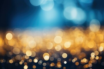 Poster - Blurred golden and blue lights creating an abstract festive bokeh background