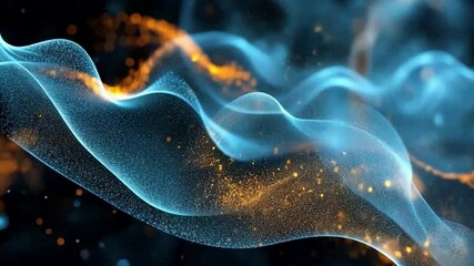 Aufkleber - Abstract Digital Wave: A mesmerizing display of flowing, digitally-rendered waves in hues of blue and orange, evoking a sense of fluid motion and energy.