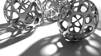 Wall Mural - Abstract Metallic Spheres 3D Render- Intricate Lattice Design
