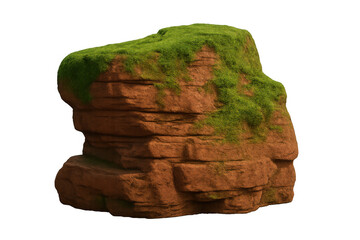Poster - 3d rendered moss-covered rock formation with detailed textures, dramatically isolated against transparent background emphasizing natural geological elements