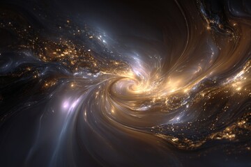 Wall Mural - Swirling Cosmic Nebula with Gold and Blue Hues