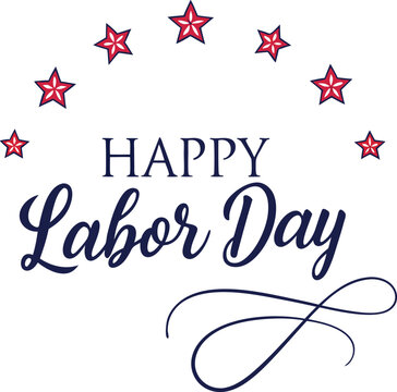 USA Labor Day greeting card with brush stroke background in United States national flag colors and hand lettering text Happy Labor Day. Vector illustration.