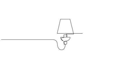 Aufkleber - Wall lamp with lampshade, Self drawing animation one continuous line draw, Electronic desk lamp home appliance concept. Full length one line animation illustration.