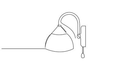 Aufkleber - Wall lamp with lampshade, Self drawing animation one continuous line draw, Electronic desk lamp home appliance concept. Full length one line animation illustration.
