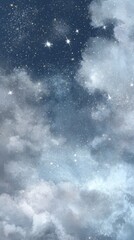 Wall Mural - Dreamy Night Sky with Sparkling Stars and Soft Blue Clouds