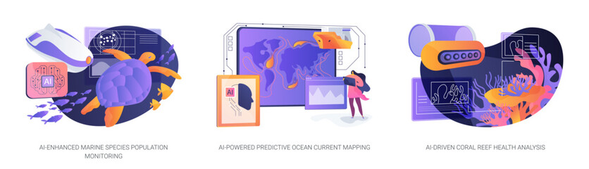 Poster - AI for Marine Ecosystem Research abstract concept vector illustrations.