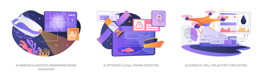 Poster - AI-Powered Ocean Monitoring Tools abstract concept vector illustrations.