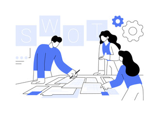 Wall Mural - swot analysis isolated cartoon vector illustrations.