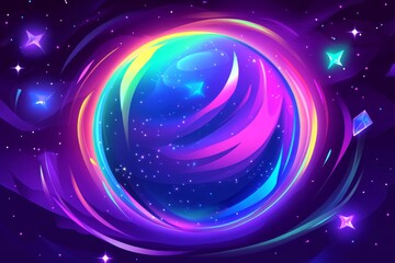 Wall Mural - Vibrant Cosmic Sphere with Rainbow Glow in a Dark Galaxy