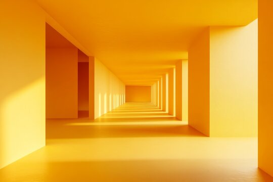 Sunlit Yellow Hallway with Minimalist Architecture